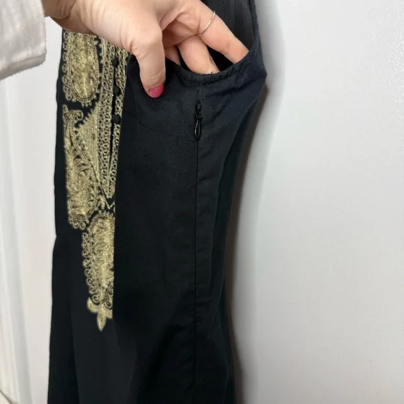 Free People Black Dress with Gold Embroidery and sequins size 2 - Picture 7 of 14